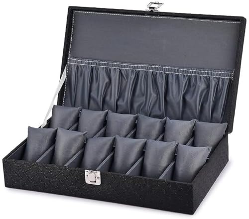 Image of Polyurethane New black&grey 12 watch organiser box Watch Box (black&grey, Holds 12 Watches)