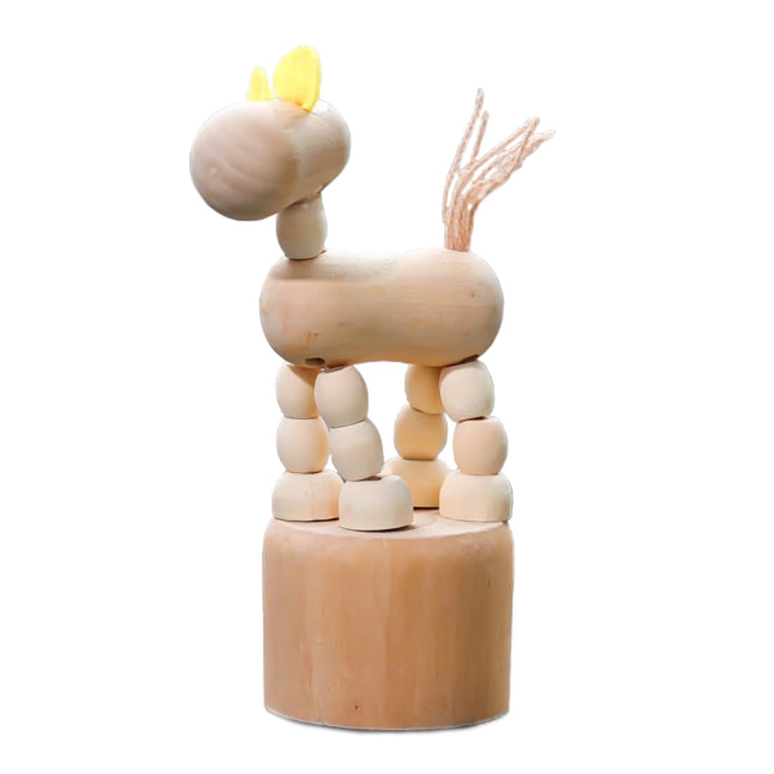 Wooden Push Up Animal Finger Puppets Toy - Wood Desk Ornaments Artwork Sculptures for Home Office Decoration (Horse)
