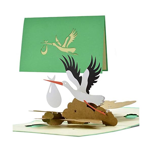 Karte Geburt Storch neutral|Pop up Glückwunschkarte Geburt für Mama und Papa|Baby Geschenk|Gutschein und Geschenk zur…