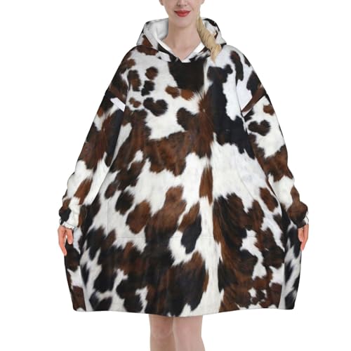 Sweat à capuche couverture imprimé vache en flanelle unisexe à manches et poches