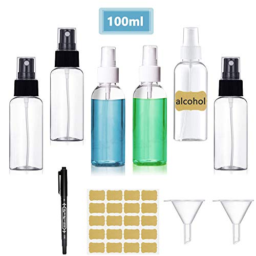 Preisvergleich Produktbild Sprühflasche klein, 100ml* 6 Zerstäuber Sprayflasche Leer, Parfumzerstäuber, Kosmetik Sprühflasche Reise, Beauty Zerstäuber, Tragbares Reiseflaschen Set mit 2 x Trichter und 1 x Etikett