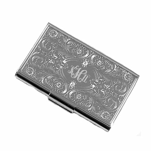 Personalized Silver Paisley Business Card Case Holder Custom Engraved Free - Ships from USA