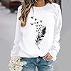 Sweatshirts for Women Autumn Winter Casual Pullover Blouses Tops Womens Sweatshirts Crewneck Print Long Sleeve Jumpers Sweatshirts Loose Sportswear Tops Size 10-20 White #2