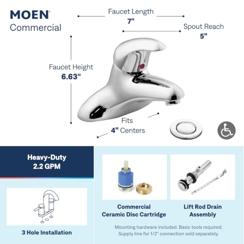 Moen 8414 Commercial M-Dura 4-Inch Centerset Bathroom Faucet with Drain 2.2 gpm, Chrome - image 4