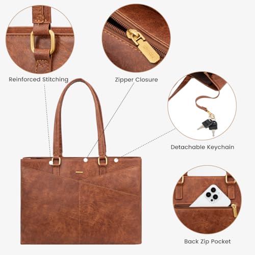 Image of Laptop Tote Bag for Women 15.6 Inch Waterproof Leather Computer Laptop Bag Women Business Office Work Bag Briefcase Large Travel Handbag Shoulder Bag