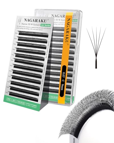 NAGARAKU Narrow 5D Clover W Eyelash Extension Premade Fans 0.07C 9mm Black