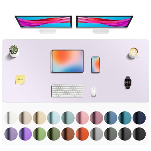 Image of Aothia Faux Leather Desk Mat - Non-Slip PU Leather Desk Blotter, Waterproof Writing Surface, Large Desk Pad for Office & Home (Soft Lavender, 55 inch x 24 inch)