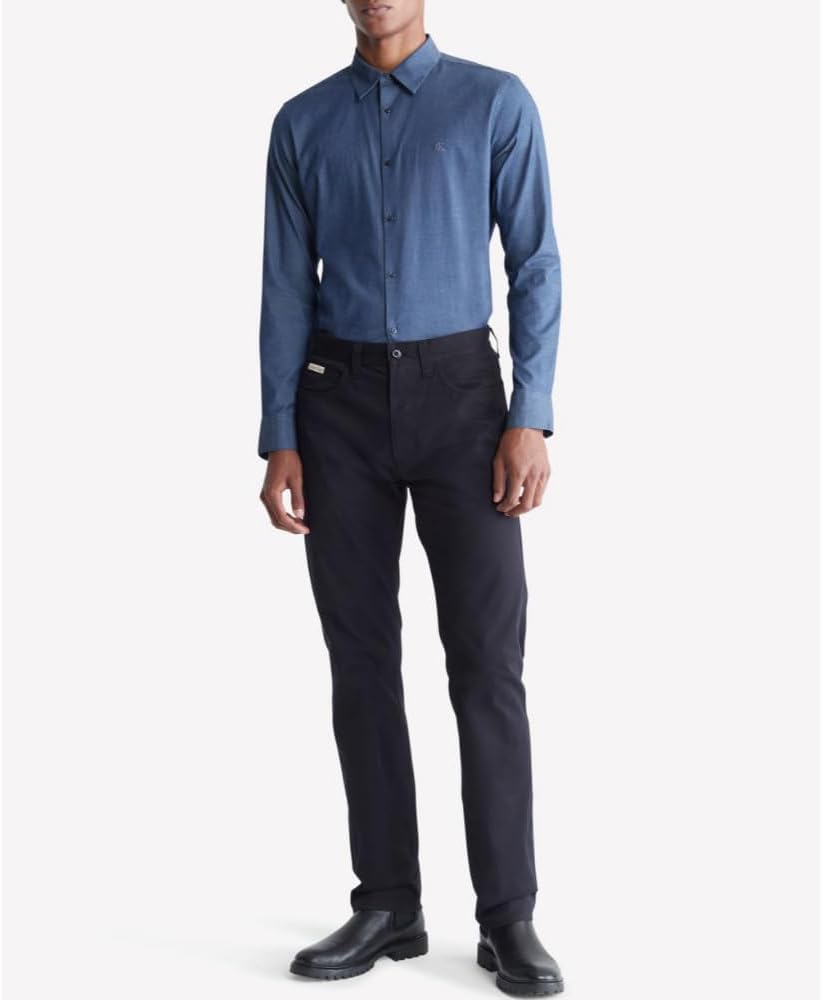 Calvin Klein Mens Chambray Slim Fit Button-Down Shirt - Image 4
