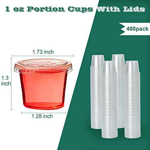 Image of 400 Sets 1 oz Plastic Portion Cups with Lids, Plastic Sauce Cups with Lids | Leak-proof sealing lids for sauces, jelly shots, souffle, condiments, dressings, for daily use, commercial kitchens, takeaway