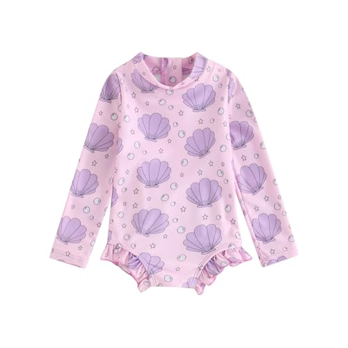 Image of MAYUMMPY Toddler Baby Girls Bikini Beach Swimwear Zipper Swimsuit UPF 50+ Rash Guard One Piece Long Sleeve Bathing Suit