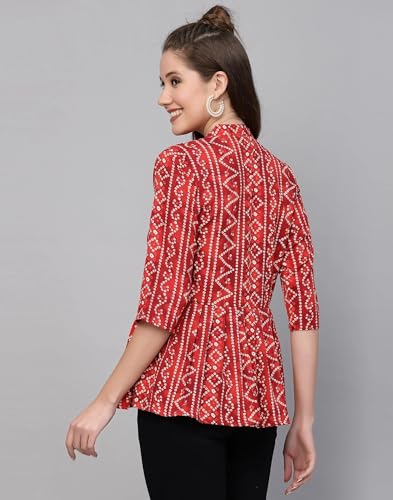 Image of Bollyclues Women's Crepe Bandhni Printed Peplum Top(BC-to)