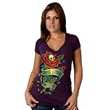 Hot Leathers Skull Roses Ladies Short Sleeve Tee (Plum, Small)
