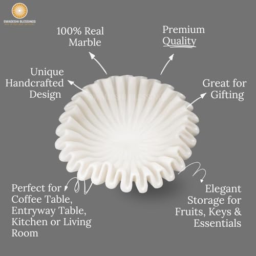 Image of SWADESHI BLESSINGS Handcrafted Marble Fluted Urli Bowl for Home Decor | Traditional Decorative Bowl for Floating Flowers, Potpourri & Festive Decor Items | Pooja Decoration | Wedding /Return Gifts, 9 inch