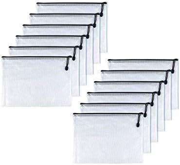 Oaimyy-B6(5.5"x 7.5"),12 Pcs,Plastic Mesh Zipper Pouch Document Folders Bag Zip File Folders for School Office Supplies, Travel,Puzzles Games Organizing Storage-Black