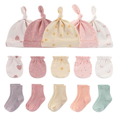 Image of Ruliby Baby Hats Mittens and Socks Set Cotton Newborn Hat Beanie Soft Infant Girls Boys Caps Gloves 0-6 month