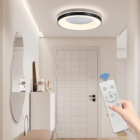 Matven LED Flush Ceiling Light, 11in Black Round Ceiling Light Dimmable 3000K/4500K/6500K Color Recessed Lamp for Living Room, Bedroom, Office,Hallway Cover