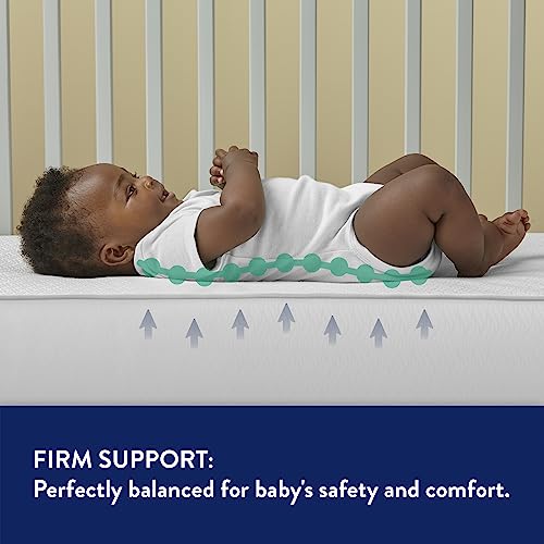 Image of Kolcraft BabyPedic Bubbie Waterproof Crib Mattress plus Toddler Bed Fit, Extra Firm Coils, Airy Comfort, Non Toxic, GREENGUARD Gold Certified, Safety & Quality Tested, Made in USA, 52x28 - Stars