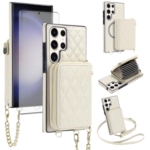 Étui en cuir magnétique pour Samsung S23 Ultra haut de gamme avec protège-écran