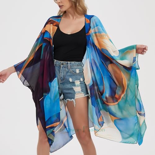 Kimono de lunares suizos largo para mujer con caída fluida de playa 3