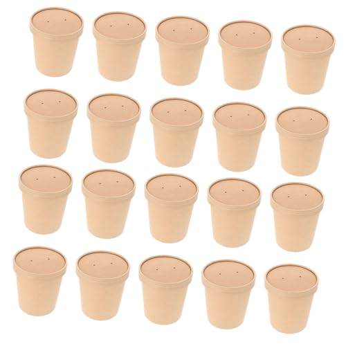 NULYLU 20 Piezas Cuenco De Papel Kraft Bochas Tazones Bento De Papel Taza De Sopa Con Tapa Contenedores Condimento Reutilizable Tazón De Embalaje De Alimentos Tazón Extra Grande