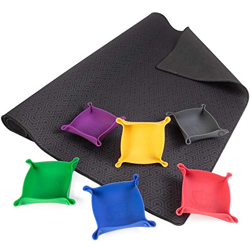 Elite Tabletop Accessories Bundle – 3' x 4' Neoprene Mat + Piecekeepers Game Storage Bowls, 6-Pack – Double-Sided Mat & 6-Color Trays for Bits, Tokens, & Dice - Board, Card, RPG Gaming, & Puzzles