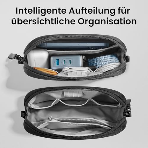 tomtoc Elektronik Organizer Tasche, Wasserresistent EDC Zubehör Kabeltasche, Tragbar Kabelorganizer Tech Pouch Bag für Handy Netzteil, Ladekabel, Ladestecker, Powerbank, Festplatte, Schwarz