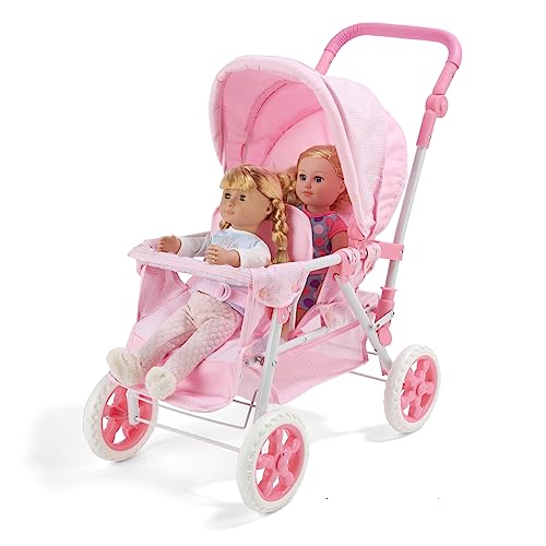 Badger Basket Toy Doll Folding Front-To-Back Double Stroller With Canopy For 18 Inch Dolls - Pink/Gingham #TOP4