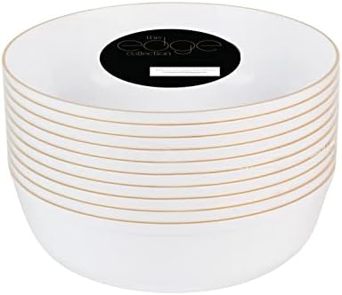 [30 Pack 16 OZ Bowls] Edge Collection White with Gold Rim Plastic Party Soup Bowls Premium heavyweight Elegant Disposable Tableware Dishes - 4