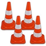 4x Pylone orange-weiß reflektierend Leitkegel Verkehrsleitkegel Warnkegel 48 cm hoch - Orangener Leitkegel mit 2 weißen, reflektierenden Streifen von Orafol - 48 cm hoch und ca. 1.000 g schwer - Standfläche beträgt 290 x 290 mm Ideal für Privatgrundstücke, Parkplätze, Fahrschulen und im Sporttraining