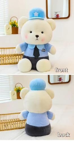 Image of Storescent Plush Police Bear Stuffed Animal, White Dsp Petrol Teddy Bear with Blue Cap and Uniform, Soft Cuddly Toy