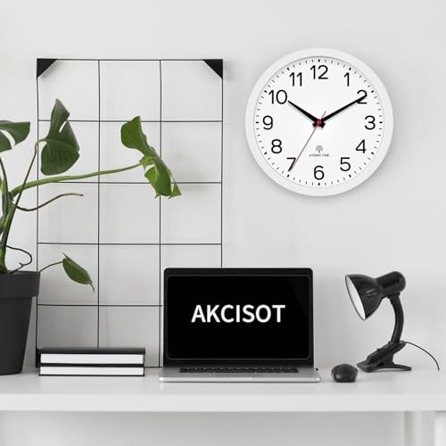 Image of AKCISOT Atomic 10 Inch Wall Clock, Analog Indoor Battery Operated Clock for Kitchen Bedroom Office Classroom Living Room (White)