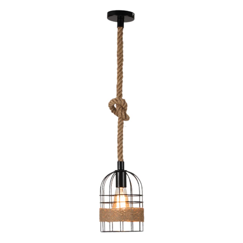 LOVIVER Lámpara Colgante de Retro, lámpara de tejado Creativa con Forma de Jaula para pájaros, lámpara de tejado de Cuerda de cáñamo, Kit para Cocina