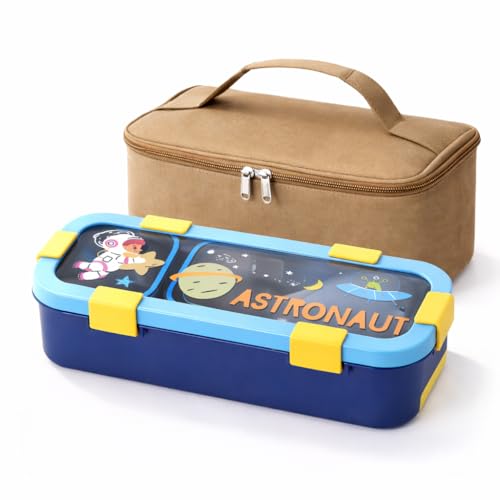 Image of Motka Kids Lunch Box 2 Compartment Combo with Insulated Bag | 700ml Stainless Steel Bento Box for Kids, Leakproof Silicone Seal, Built-in Cutlery, School Travel Food Container - Blue