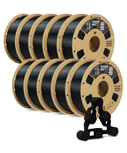 OVERTURE 10KG Bundle PETG 3D Printer Filament 1.75mm, Neatly Wound Durable PETG 10kg Spool (22.2lbs), Strong Toughness Filament, Dimensional Accuracy +/- 0.02mm, Fit Most FDM Printers (Black 10 Pack)