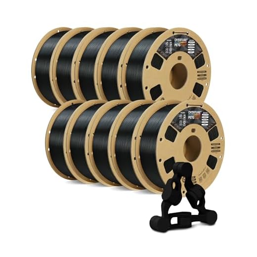 OVERTURE 10KG Bundle PETG 3D Printer Filament 1.75mm, Neatly Wound Durable PETG 10kg Spool (22.2lbs), Strong Toughness Filament, Dimensional Accuracy +/- 0.02mm, Fit Most FDM Printers (Black 10 Pack)