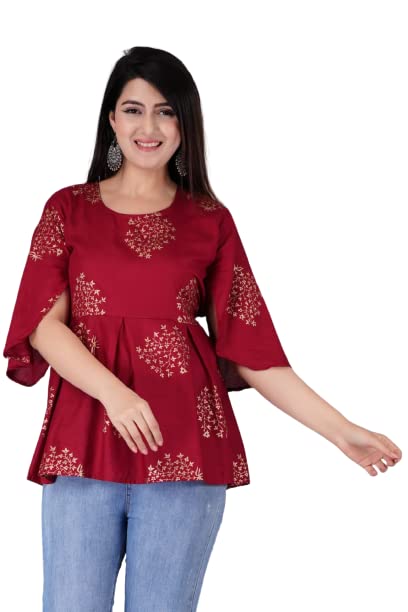 Women Viscose Rayon Cape Top for Women Girls Regular Wear Top Office Wear Top Color Maroon (Medium)-image-21