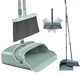 SWISSPACK Broom and Dustpan Set for Home, Dust pan with Long Handle, Broom with Dustpan Combo Set, for Home Kitchen Room Office Lobby Floor Use Upright Stand Up Sweeping (Green) - Image 1