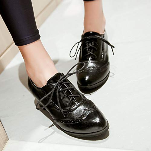 SaraIris sapato feminino vintage perfurado com cadarço Oxfords brogue blocos salto bico fino bico bi