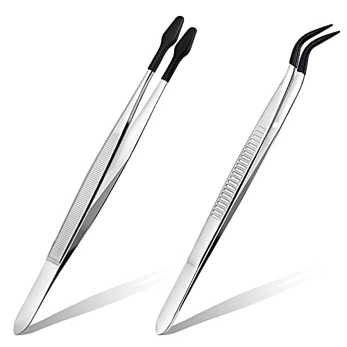 LotCow Pinzetten mit Gummispitze, PVC, Silikon, flache und gebogene Spitzen, Pinzetten für Labor, Industrie, Schmuck, Hobby, Handwerk, 2 Stück Cover