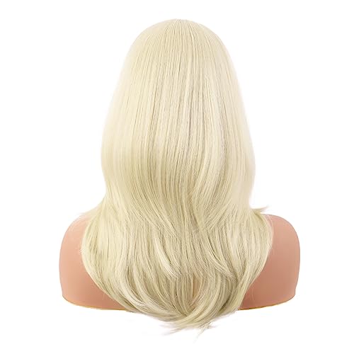 MapofBeauty 20 Inch/50 cm Long Layered With Bangs Straight Synthetic fiber Shoulder Length Hair for Daily Use or Party Wig (Light Blonde) - Image 4