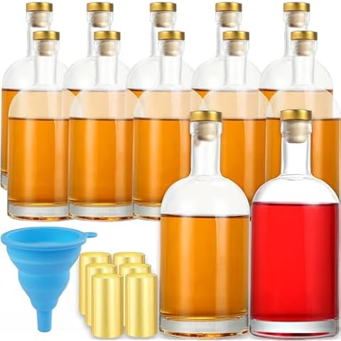 Danmu 12 Pack Glass Bottles, 12.6oz Hot Sauce Bottles,Glass Bottles with Lids,Wine Bottles,Sauce Bottles,Shrink Capsules Included,375ml Glass Bottles for Decorations, Party Favors Cover