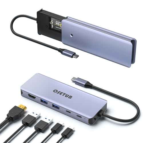 USB C Hub M.2 NVMe SSD Enclosure 6-in-1 with HDMI, USB-C, PD
