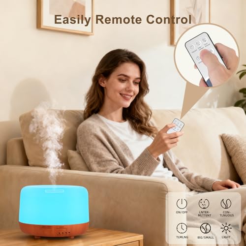 Image of Marchred 300ML Essential Oil Diffuser, Small Aromatherapy Diffuser with Remote, 7-Color LED Light, 4 Timer Settings, Safe Auto-Off, for Bedroom, Desk, Home Office