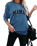 Dressmine Women's Mama Sweatshirts Long Sleeve Fall Shirts Crewneck Letter Print Pullover Tops Blue