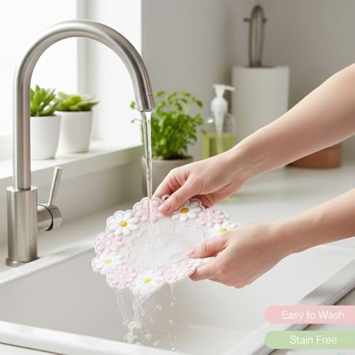 Image of Signamio Silicone Mat for Kitchen - Heat Resistant Flower Shaped Trivet Mat Set, Coasters for Dining Table for Hot Pots, Pack of 3-1 Small, 1 Medium, 1 Large Heat Mats - Pink