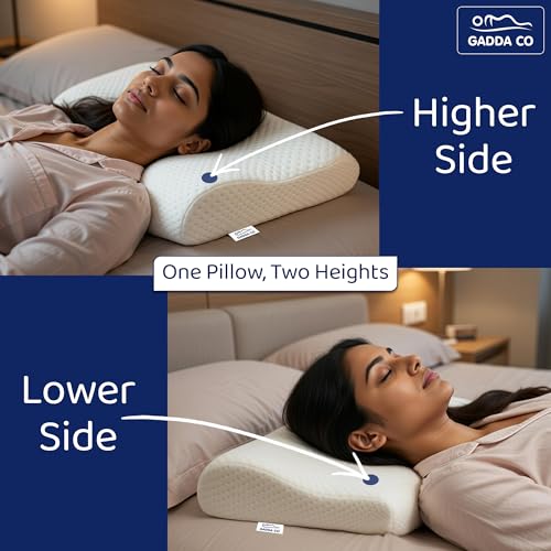 Image of GADDA CO Cervical Pillow for Neck & Shoulder Pain - Orthopedic Memory Foam Neck Support, Contour & Side Sleeper, Spondylitis Relief, Anti-Snoring, Size -20x12x2.5 in, White, Pack of 2, 2-Year Warranty