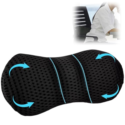 Almohada Lumbar Ergonómico, Cojín Lumbar Silla Oficina, Cojín de Respaldo Transpirable para Coche, Cojínes Lumbares de Viscoelástica para Espalda Baja, para Coche, Silla Oficina, Cama, Negro