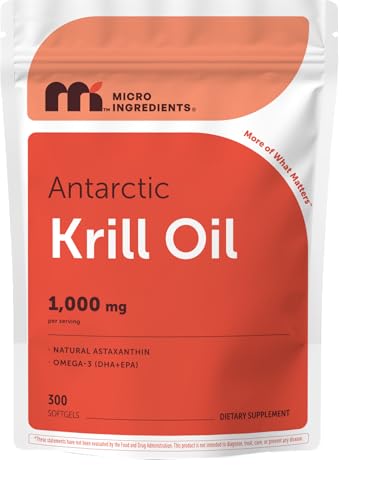 Micro Ingredients Antarctic Krill Oil 1,000 mg Per Serving, 300 Softgels | Omega-3 EPA & DHA with...
