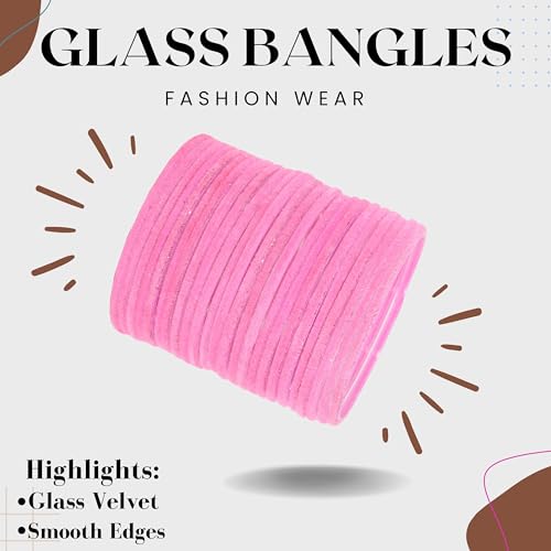 Image of NMII Glass Velvet Bangles Set For Women and Girls | Plain Glass Bangles | Velvet Chudi | Simple Bangles For Women | Stylish Glass Bangles- Set of 24