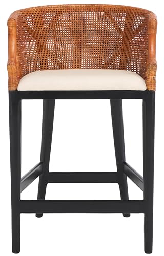 SAFAVIEH Furniture - Brando Counter Stool - Brown & Black - Solid Wood - Coastal Upholstered Design - Ideal for Kitchen, Bar Area, Dining Room - Fully Assembled (BST4000D)
